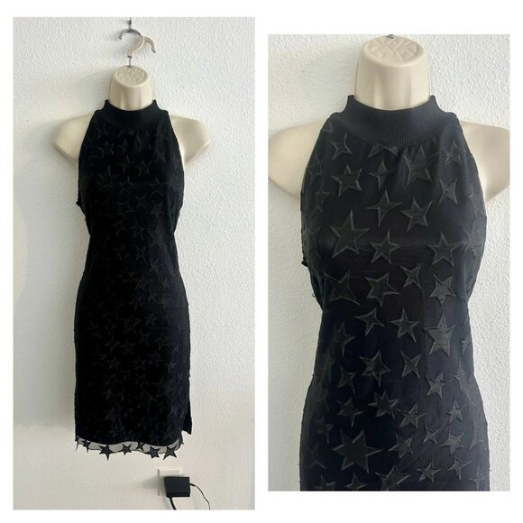 Scotch & Soda NWT‎ XS Black Cocktail Shift Dress Embroidered Star Print Halter - Picture 1 of 13